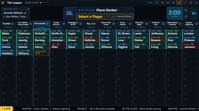 The FF Drafter TV board running a linear draft