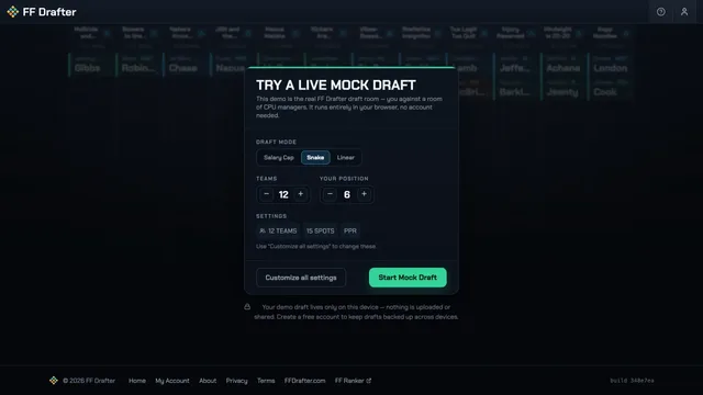 Setting up an FF Drafter mock draft