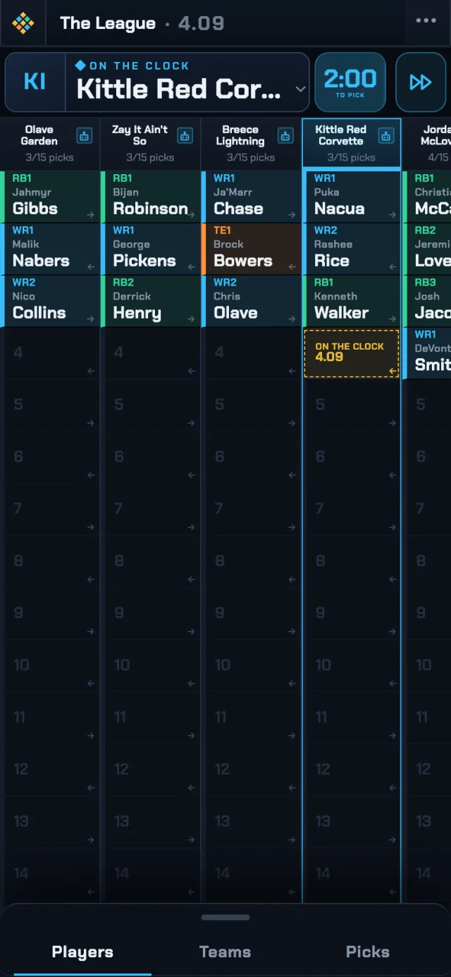 The live board and pick clock on a phone